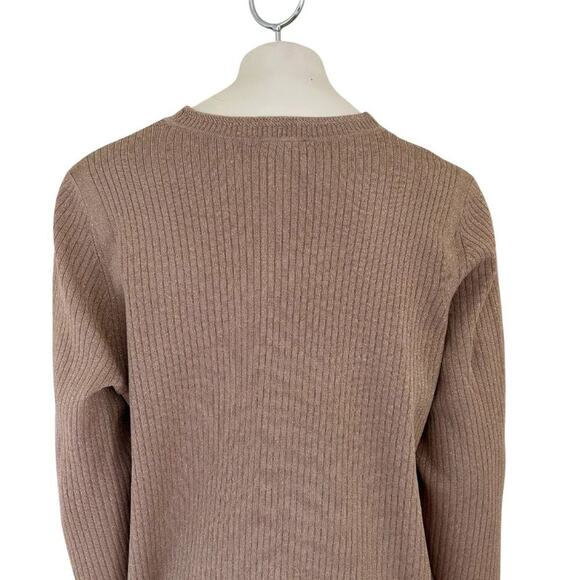 NEW TALBOTS Metallic Ribbed V-neck Cardigan in Tan & Gold  SZ 2X - Picture 5 of 10